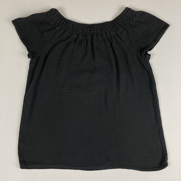 Old Navy Short‎ Sleeve Elastic Gauze Blouse Top Med Black Casual Whimsygoth - Picture 2 of 14